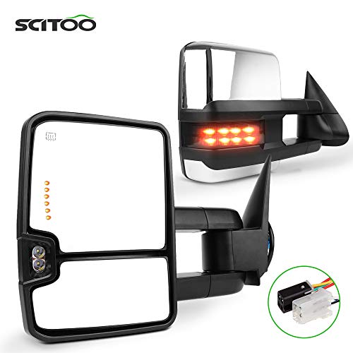 SCITOO Pair Towing Mirrors Tow Mirrors with Power Smoke Turn Signal Light Fit For Chevrolet For GMC C1500 C2500 C3500 K1500 K250