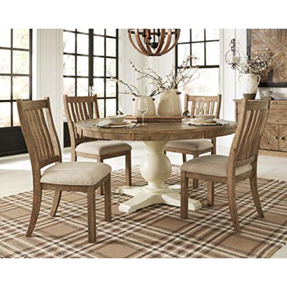 Signature Design by Ashley Grindleburg Farmhouse Upholstered Dining Room Chair, Light Brown