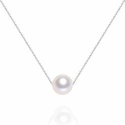 G.Rui&Niao Single Floating Pendant Pearl Necklace Freshwater Cultured Pearl Sterling Silver Necklace for Women 8mm 17.5 inch
