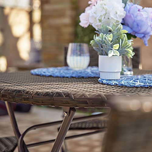 BELLEZE Bistro Set Folding Table & Chair Dining Rattan Wicker Outdoor Furniture Seat, 5PC
