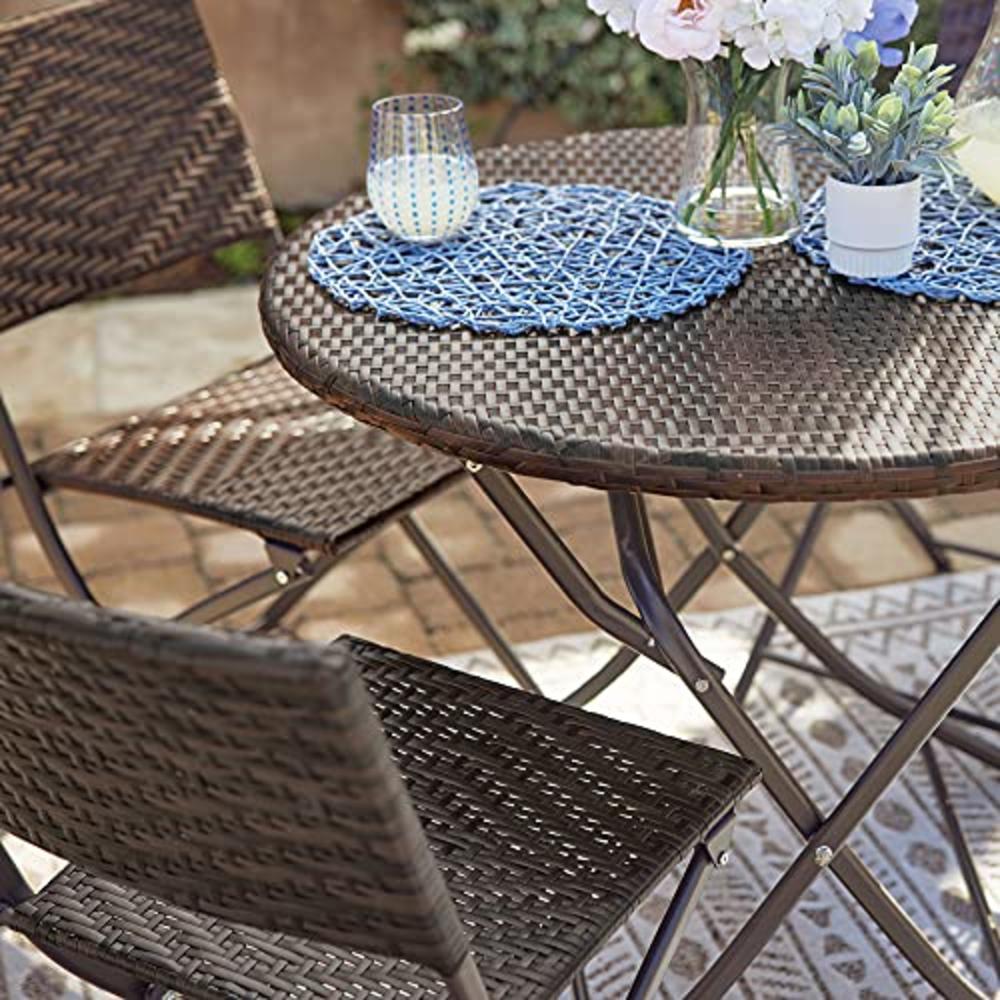 BELLEZE Bistro Set Folding Table & Chair Dining Rattan Wicker Outdoor Furniture Seat, 5PC