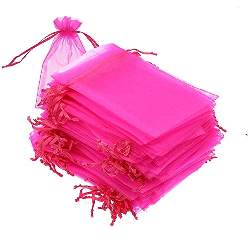 LPHUMEX 100 set Organza Bags, 4x6 inches (10x15cm) Sheer Drawstring Gift Bags, Hot Pink Organza Jewelry Pouches, Wedding Party Favor Pou