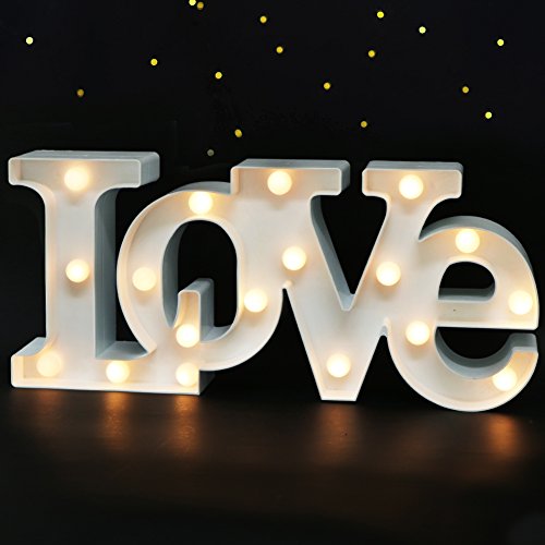 Bright Zeal 16" x 7" Large LOVE Bedroom Decor Lights LED Marquee Letters (WHITE) - LOVE Sign For Wall Table - Wedding Decoration
