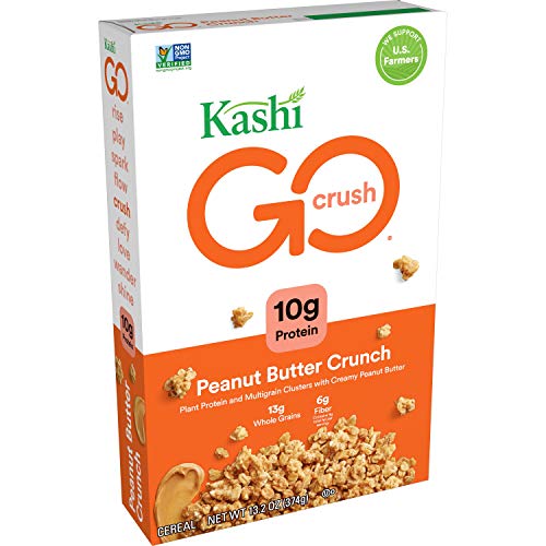 Kashi GO Breakfast Cereal, Vegan Protein, Fiber Cereal, Peanut Butter Crunch, 13.2oz Box (1 Box)