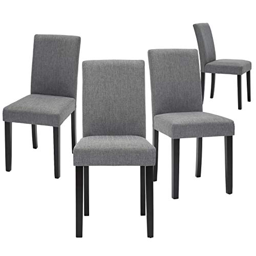GOTMINSI Upholstered Dining Chairs with Solid Wooden Legs, Modern Stylish Fabric Padded Parsons Chairs Set of 4 (Gray)