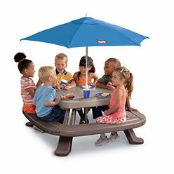 Little Tikes Fold n Store Picnic Table with Market Umbrella, Brown (632433M)