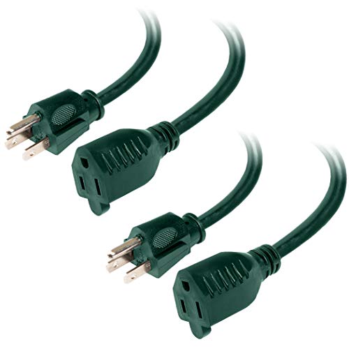 Iron Forge Cable 2 Pack of 10 Ft Outdoor Extension Cords - 16/3 Durable Green 3 Prong Cable - Great for Powering Christmas Lights