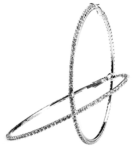 Bienvenu 80mm Rhinestone Plated Silver Hoop Earrings Big Circle Earring,Silver