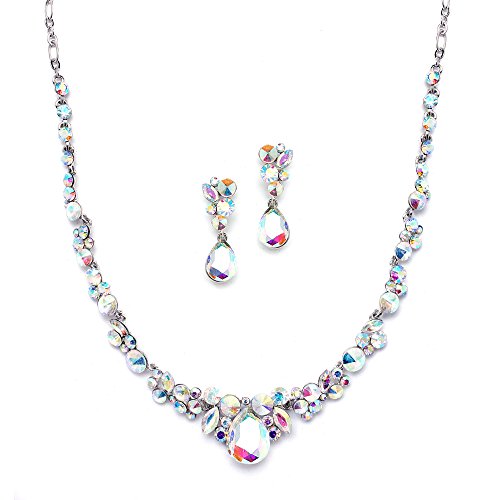 Mariell Glistening Iridescent AB Crystal Necklace and Earring Set for Prom, Bridesmaid & Wedding Party