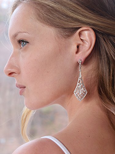 Mariell Zirconia Crystal Art Deco Silver Wedding Dangle Earrings for Women, Jewelry for Bride, Bridesmaid