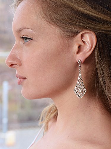 Mariell Zirconia Crystal Art Deco Silver Wedding Dangle Earrings for Women, Jewelry for Bride, Bridesmaid
