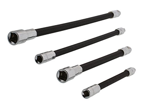 ABN Flexible Socket Extension Cables - 4pc Flex Socket Extension Bar Set 1/4in and 3/8in Drive Light Impact Extender
