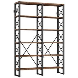 IRONCK Bookshelf Double Wide 6-Tier 76" H, Open Large Bookcase, Industrial Style Shelves, Wood and Metal Bookshelves for Home Of