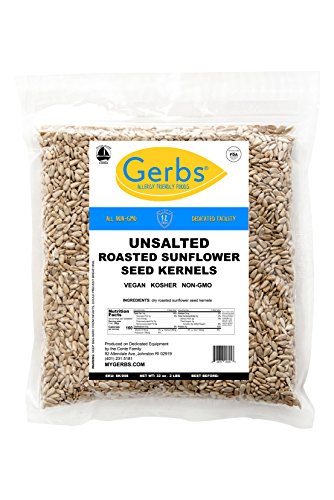 GERBS Unsalted Sunflower Seed Kernels, 32 ounce Bag, Roasted, Top 14 Food Allergen Free, Non GMO, Vegan, Keto, Paleo Friendly