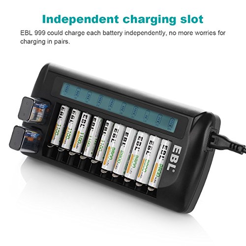 EBL 12 Bay LCD Universal Battery Charger for Rechargeable AA AAA 9V NIMH NICD Batteries
