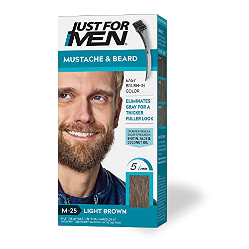 Just For Men Mustache & Beard, Beard Coloring for Gray Hair with Brush Included for Easy Application, with Biotin Aloe and Cocon