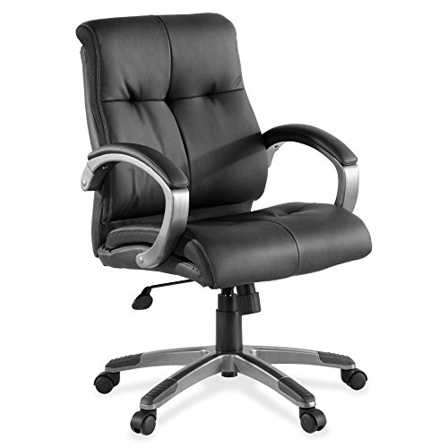 Lorell LLR62622 Executive Chair- Leather- Low-Back- 27 in. x 32 in. x 41 in.- BK-Silver