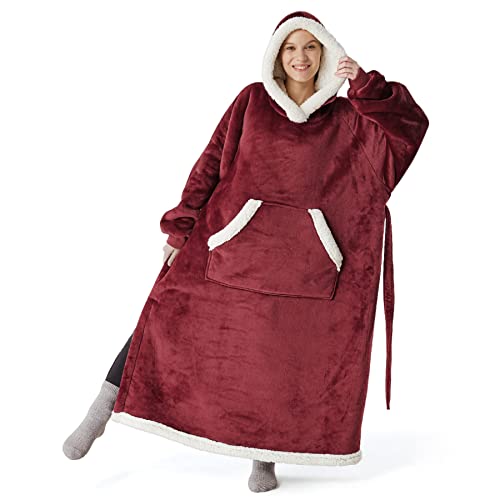 Bedsure Oversized Blanket Hoodie - Long-length Wearable Hooded Blanket  Sweatshirt with Side Split, Belt and Big Hood, Giant Warm
