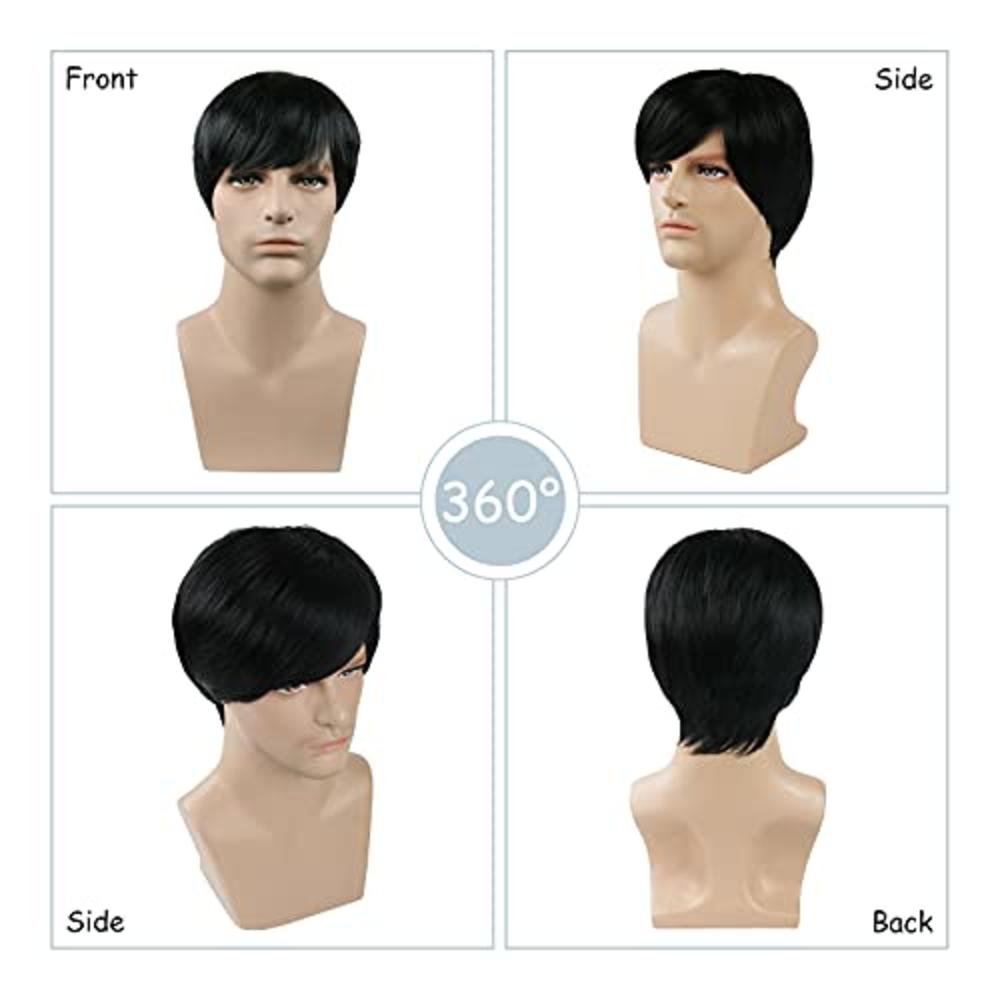 Topwigy TopWigy Anime Cosplay Men Wig, Beautiful Black Short Pixie Cut Heat  Resistant wigs for Cosplay Halloween Costume Party Daily (Bl
