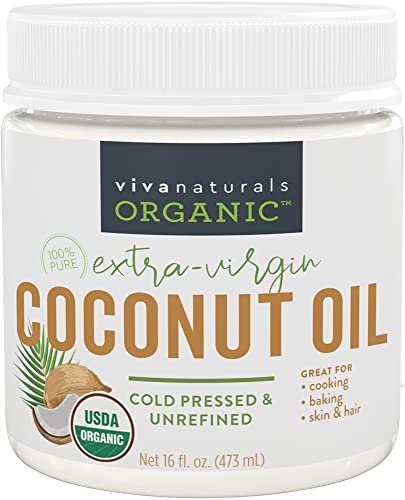 Viva Naturals Organic Coconut Oil 16 Oz- Unrefined, Cold-Pressed Extra Virgin Coconut Oil, Great as Hair Oil, Skin Oil and Cooki