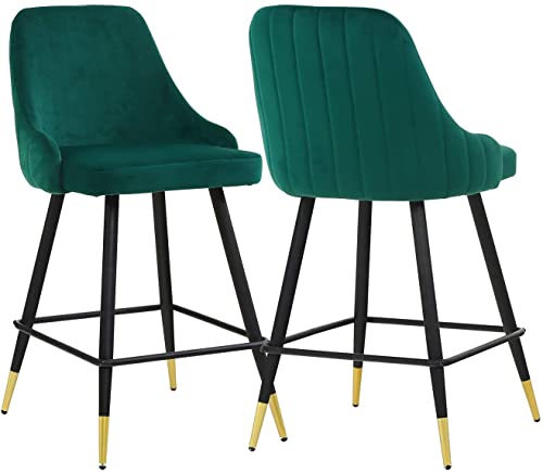 Bacyion Bar Stools Set of 2 Counter Stools Velvet Barstool Modern Bar Chairs Accent Upholstered Chairs Pub Height Home Bar Dining Kitche