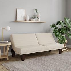 Dorel DHP Dillan Convertible Futon Couch Bed with Microfiber Upholstery and Wood Legs - Tan