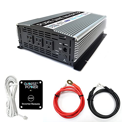 GoWISE Power 2000W Pure Sine Wave Power Inverter 12V DC to 120V AC with 3 AC Outlets + 1 5V USB Port, Remote Switch and 