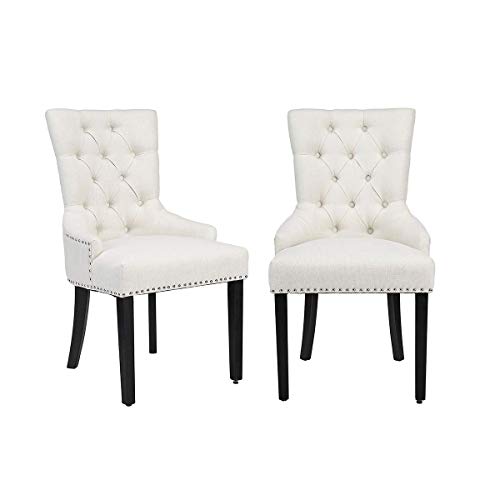 CangLong Modern Elegant Button-Tufted Upholstered Fabric With Nailhead Trim Dining Side Chair for Dining Room Accent Chair for B