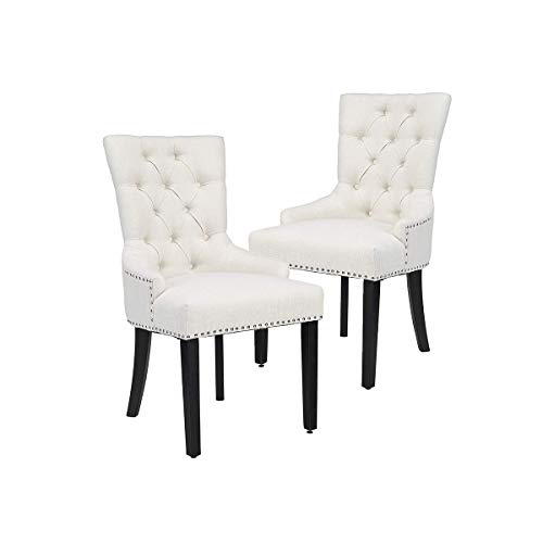 CangLong Modern Elegant Button-Tufted Upholstered Fabric With Nailhead Trim Dining Side Chair for Dining Room Accent Chair for B