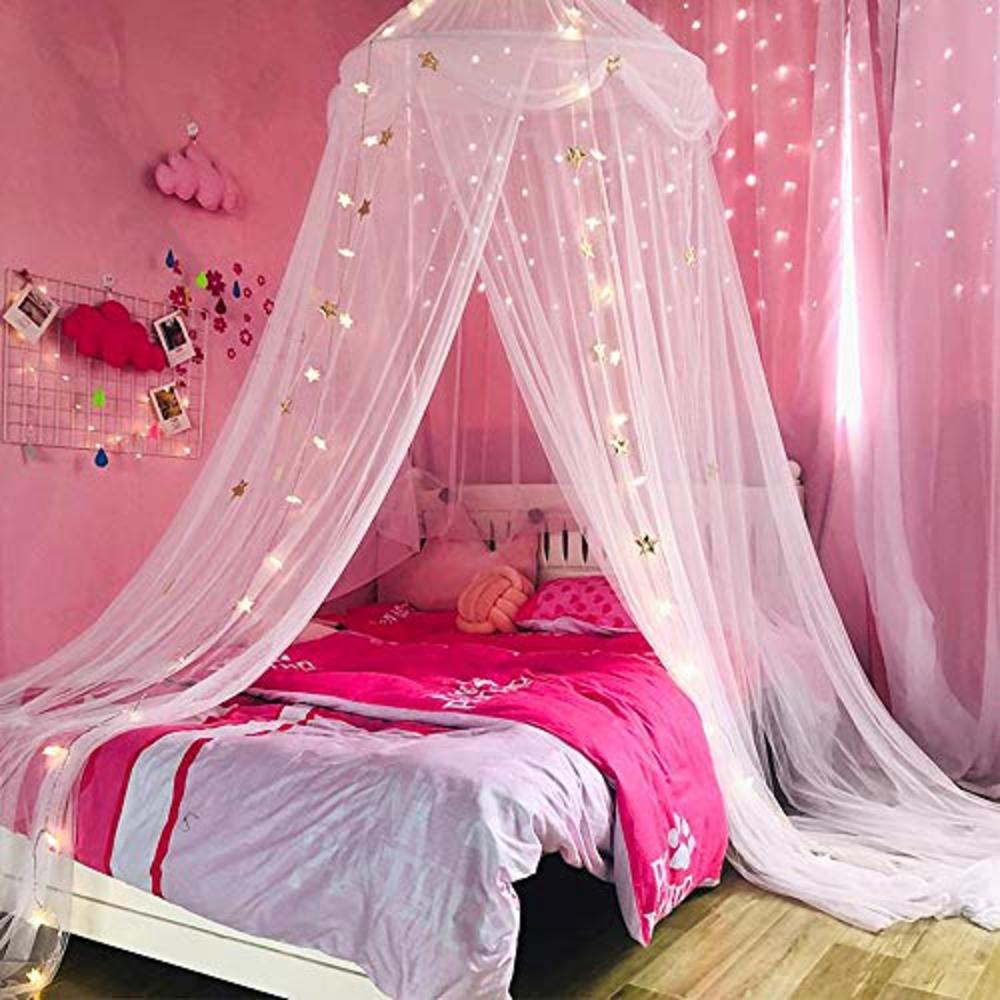 Struikelen Overvloed Geld lenende Nattey Bed Canopy with Lights for Girls,Gold Star Princess Crib Canopy  Curtains,Extra Large Dome