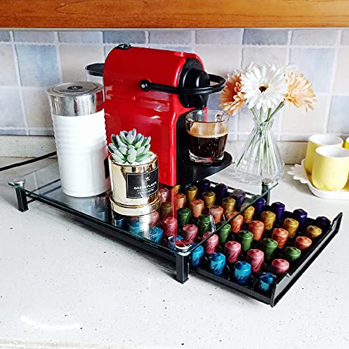 RECAPS Coffee Pod Holder Storage Drawer Compatible with Nespresso OriginalLine Coffee Pods Kitchen Organizer Black Holds 60 Pods
