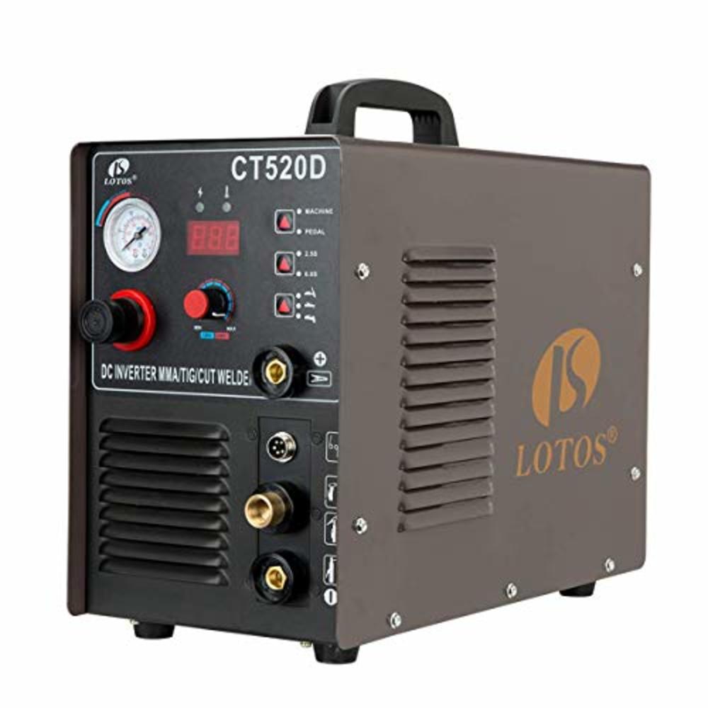 Lotos CT520D 50 AMP Air Plasma Cutter, 200 AMP Tig and Stick/MMA/ARC Welder 3 in 1 Combo Welding Machine, ½ Inch Clean Cut, Brow