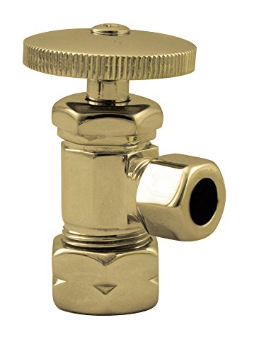 Westbrass Round Handle Angle Stop Shut Off Valve, 1/2" Copper Pipe Inlet with 3/8" Compression Outlet, Polished Brass, D105-03