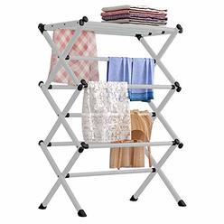 FKUO Household Indoor Folding Clothes Drying Rack, Dry Laundry and Hang Clothes,Towel Rack (Silver Gray)