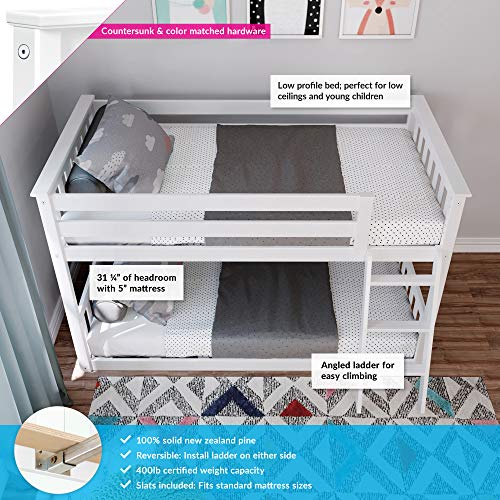 Max & Lily Low Bunk Bed, Twin, White