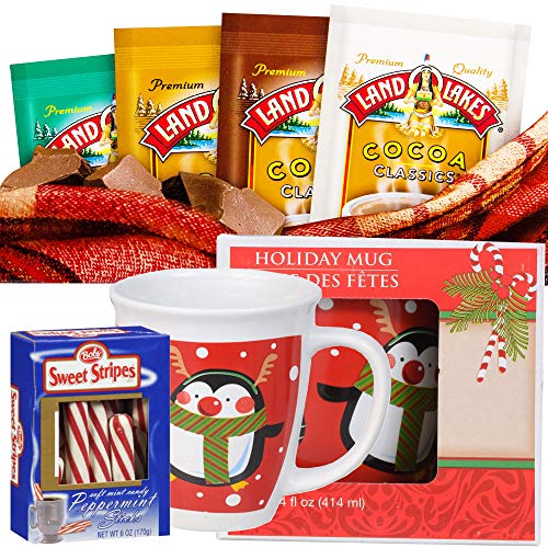 Meet Novelty Cocoa Gift Set | Land O Lakes 8 Variety Packets (Chocolate French Vanilla Salted Caramel & Mint) 14 Oz Christmas Mug & Bobs Swee