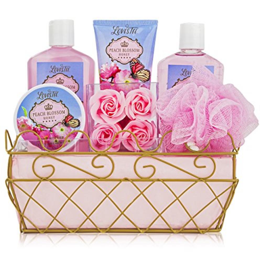 Lovestee Relaxing Bath Spa Kit For Men, Women and Teens, Gift Set Bath And Body Works-Natural Peach Blossom Aromatherapy Spa Gift Basket 