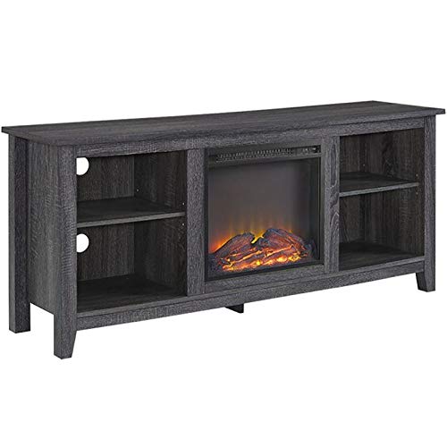 Pemberly Row 58" Minimal Farmhouse Electric Fireplace TV Stand Console Rustic Wood Entertainment Center with Storage, for TVs up