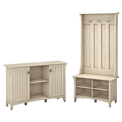 Bush Furniture Salinas Entryway Storage Set with Hall Tree, Shoe Bench and Accent Cabinet, Antique White