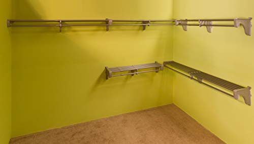 EZ Shelf - DIY Walk-in Closet Kit - Expandable to 30.8 ft Hanging & Shelf Space - NO Cutting - Silver
