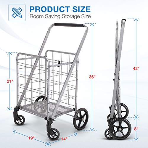 winkeep Newly Released Grocery Utility Flat Folding Shopping Cart with 360° Rolling Swivel Wheels Heavy Duty & Light Weight Extra Large 