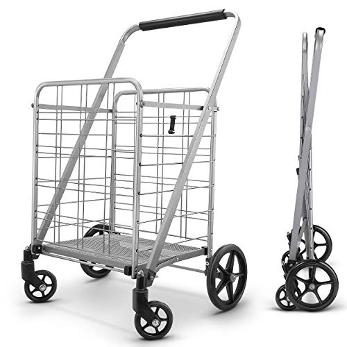 winkeep Newly Released Grocery Utility Flat Folding Shopping Cart with 360° Rolling Swivel Wheels Heavy Duty & Light Weight Extra Large 