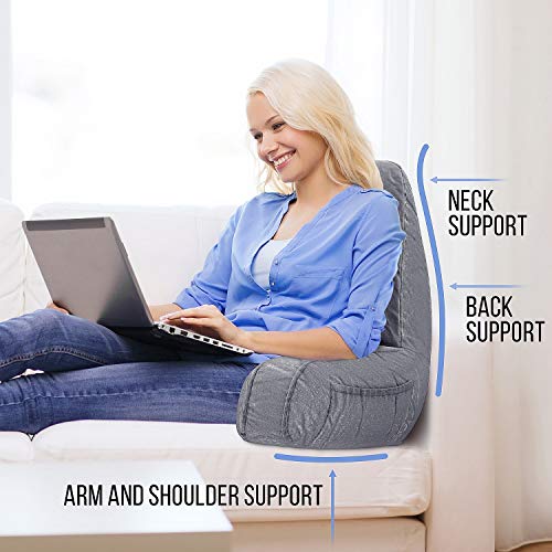 ComfortSpa Reading Pillow Bed Wedge Large Adult Backrest Lounge Cushion with Arms and Pockets | Back Support for Sitting Up in Bed / Couch 