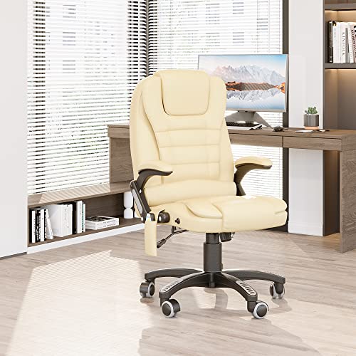 HomCom High Back Faux Leather Adjustable Heated Executive Massage Office Chair - Cream White