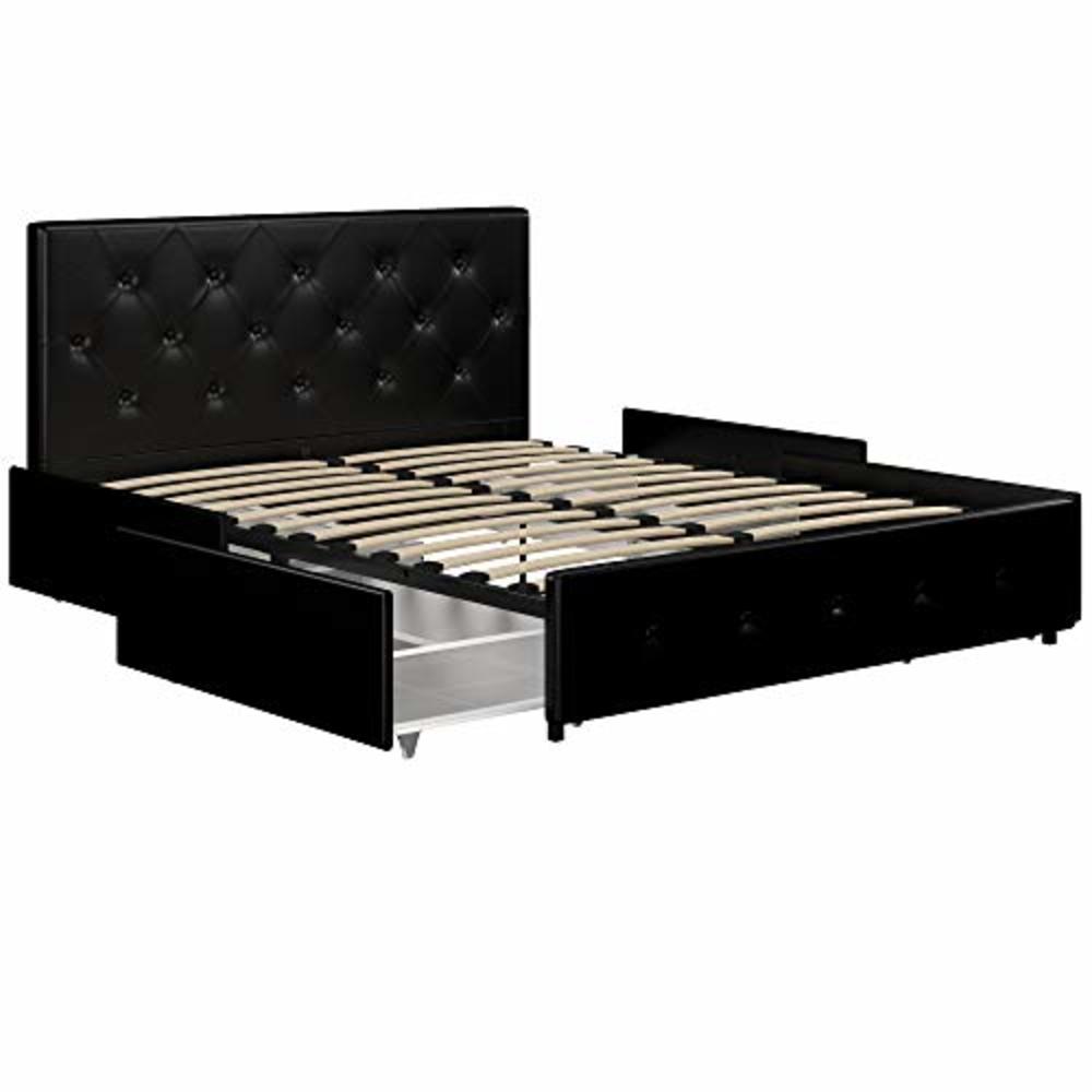 Dorel DHP Dakota Upholstered Faux Leather Platform Bed with Storage Drawers - Queen Size (Black)