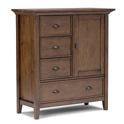 SIMPLIHOME Redmond SOLID WOOD 39 inch Wide Rustic Medium Storage Cabinet in Rustic Natural Aged Brown, with 3 Small Drawers, 1 L