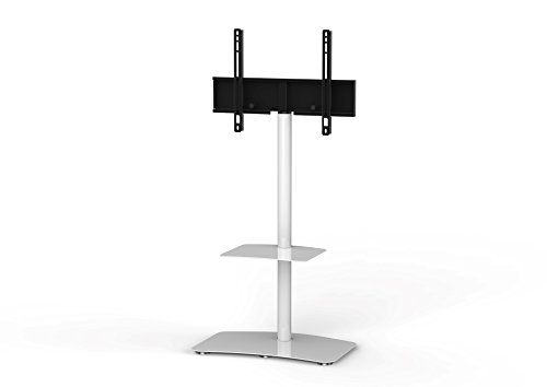 Sonorous PL-2810 Modern TV Floor Stand Mount / Bracket with Tempered Glass Shelf for Sizes up to 60" (Steel Construction) - Whit