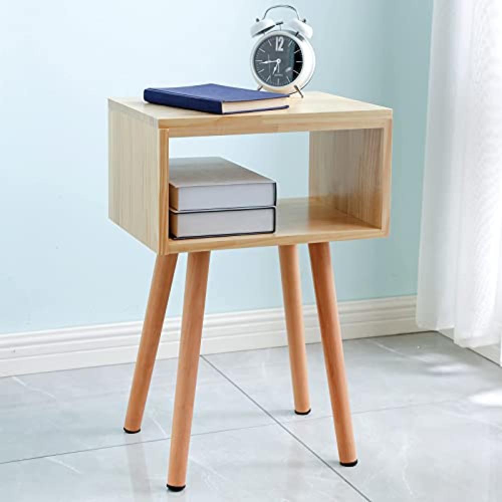 EXILOT Solid Wood Nightstand Mid-Century Modern Bedside Table Minimalist and Practical End Side Table, Natural Wood Color.