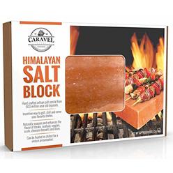 Caravel Gourmet Himalayan Salt Block - Grill Brick for Searing, Grilling, Heating, Chilling, Preparing and Seasoning - Beautiful Pink Salt BBQ A