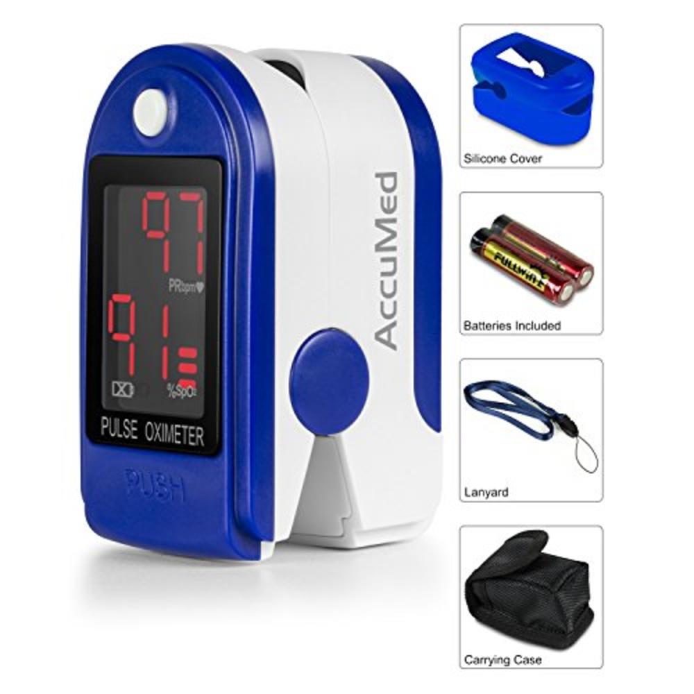 AccuMed CMS-50DL Fingertip Pulse Oximeter Blood Oxygen SpO2 Sports and Aviation Fingertip Monitor w/Carrying case, Lanyard Silic